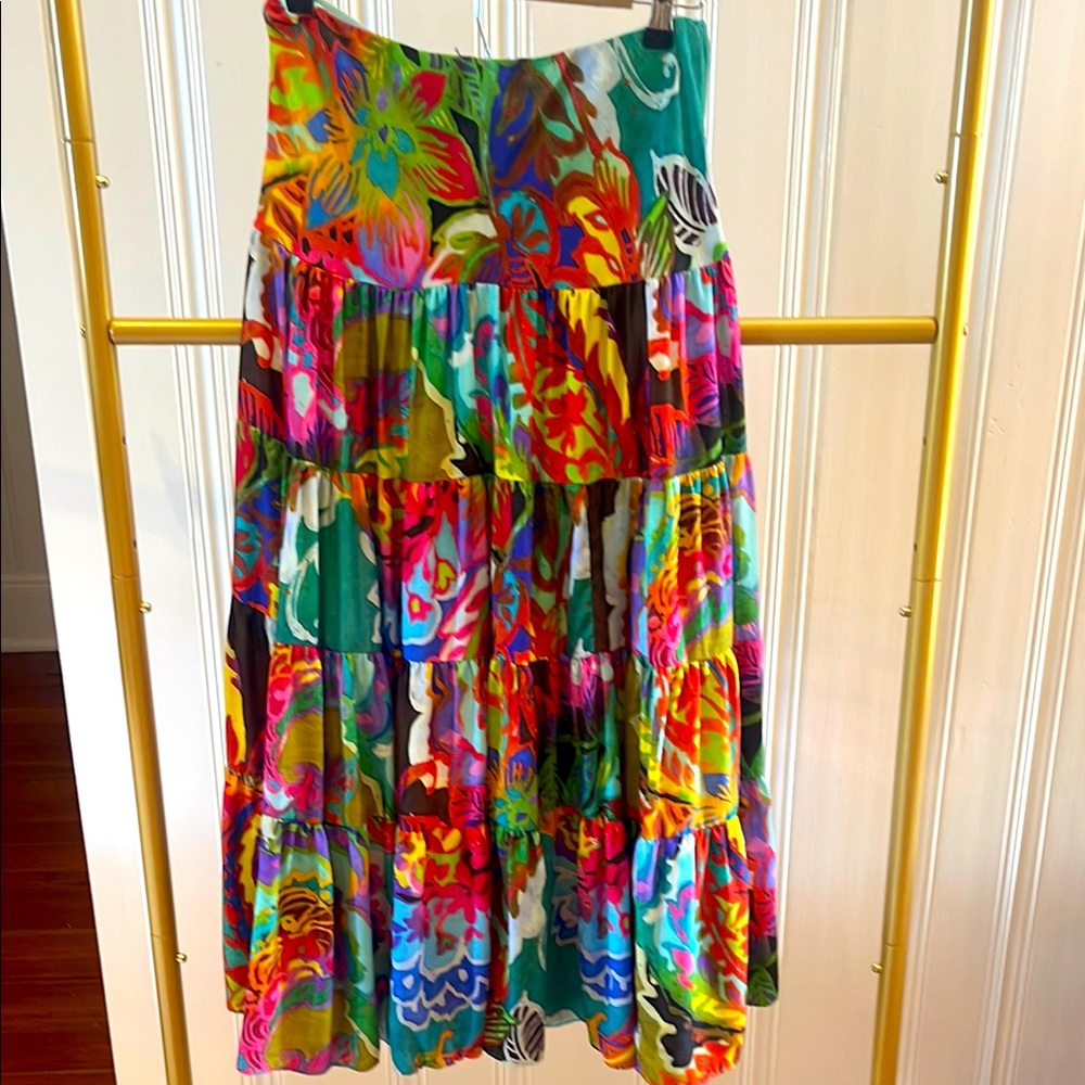 Ralph Lauren Pink and Blue Tiered Maxi Skirt